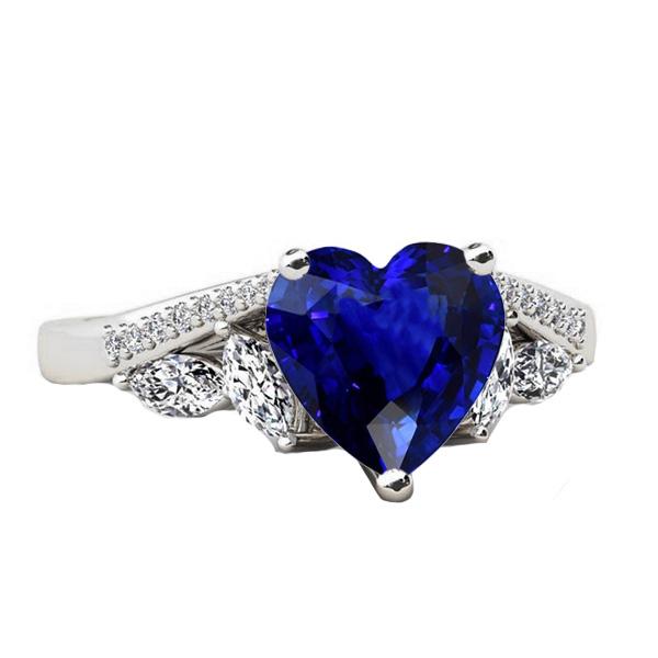 Bague Femme Pierres Précieuses Coeur Saphir Marquise & Diamants Ronds 4 Carats - HarryChadEnt.FR