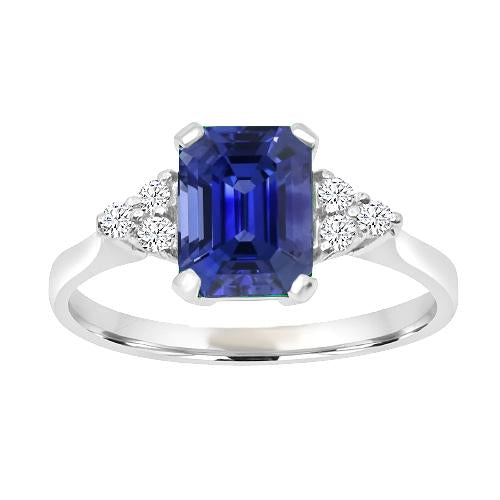 Bague Femme Pierres Précieuses Emeraude Saphir Ceylan & Diamants Ronds 3 Carats - HarryChadEnt.FR