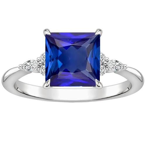 Bague Femme Pierres Précieuses Saphir Bleu Avec Accents Or Blanc 3.75 Carats - HarryChadEnt.FR