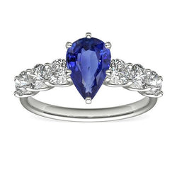 Bague Femme Pierres Précieuses Saphir Bleu En Forme De Poire Avec Accents 4 Carats