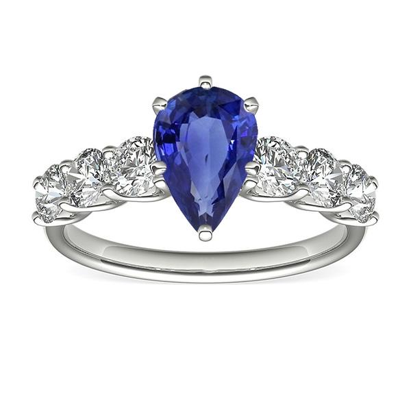 Bague Femme Pierres Précieuses Saphir Bleu En Forme De Poire Avec Accents 4 Carats - HarryChadEnt.FR