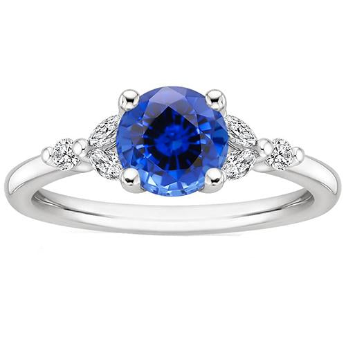 Bague Femme Pierres Précieuses Saphir Bleu Marquise & Diamants Ronds 3 Carats - HarryChadEnt.FR