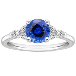 Bague Femme Pierres Précieuses Saphir Bleu Marquise & Diamants Ronds 3 Carats