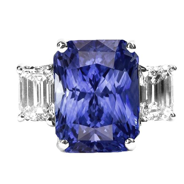 Bague Femme Radiant 3 Pierres Saphir Bleu 7 Carats Émeraude Diamants - HarryChadEnt.FR