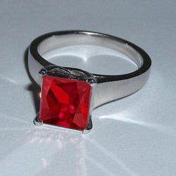 Bague Femme Rubis Rouge Solitaire 2.25 Carats Or Blanc 14K