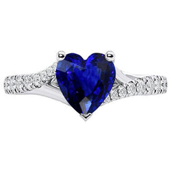 Bague Femme Saphir Bleu Foncé Avec Accents Tige Fendue 3.50 Carats