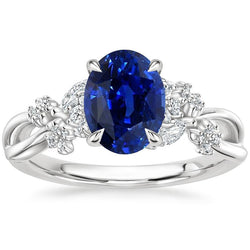Bague Femme Saphir Bleu & Marquise Diamants Ronds Accents 3.50 Carats