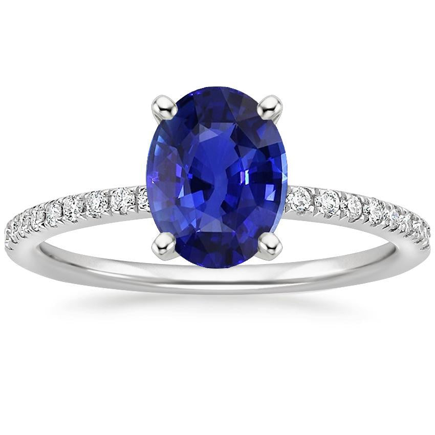 Bague Femme Saphir Bleu Taille Ovale Avec Pavé De Diamants 4.50 Carats - HarryChadEnt.FR