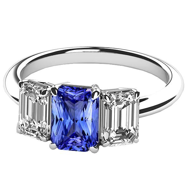 Bague Femme Saphir Radiant Pierres Précieuses Diamants Émeraude VVS1 4 Carats - HarryChadEnt.FR