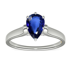 Bague Femme Solitaire Poire Sri Lanka Saphir Or Blanc 2 Carats