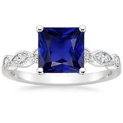 Bague Femme Solitaire Saphir Bleu Avec Accents Style Vintage 6 Carats