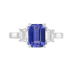 Bague Femme Trois Pierres Emeraude Ceylan Saphir 2.50 Carats Or Blanc
