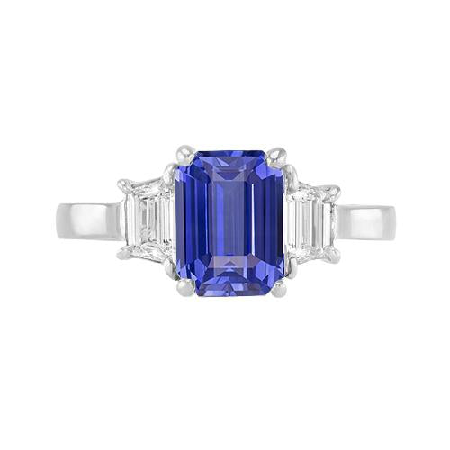 Bague Femme Trois Pierres Emeraude Ceylan Saphir 2.50 Carats Or Blanc - HarryChadEnt.FR