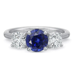 Bague Femme Trois Pierres Ronde Saphir Ceylan 2.50 Carats Diamants