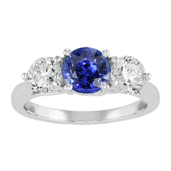 Bague Femme Trois Pierres Saphir Bleu Naturel Rond 2 Carats Diamants - HarryChadEnt.FR