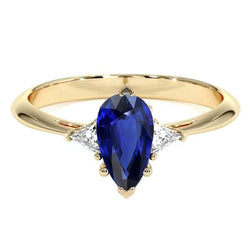 Bague Fiançailles 3 Pierres Poire Saphir Ceylan & Diamants 2.25 Carats