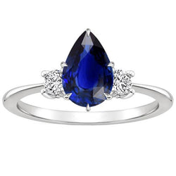 Bague Fiançailles 3 Pierres Poire Saphir Ceylan & Diamants 4 Carats