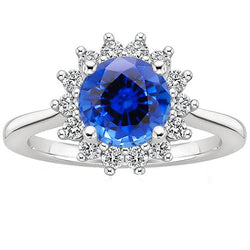 Bague Fiançailles Diamant Ceylan Saphir Sunburst Style 3.50 Carats Neuf