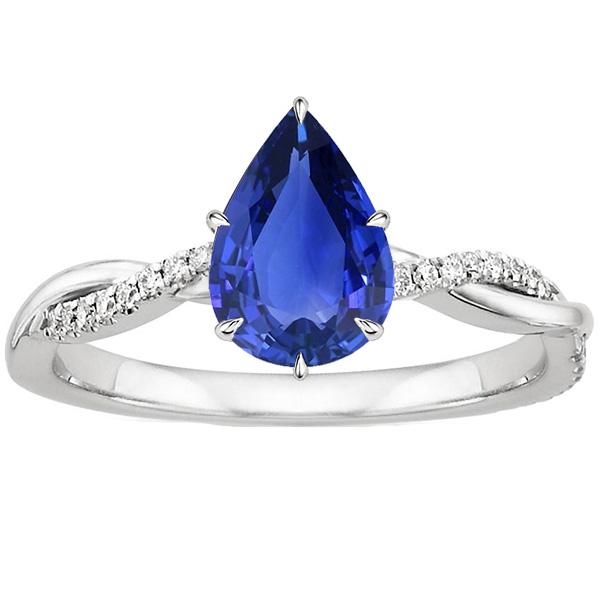 Bague Fiançailles Femme Diamant & Poire Saphir Bleu Or Blanc 5 Carats - HarryChadEnt.FR