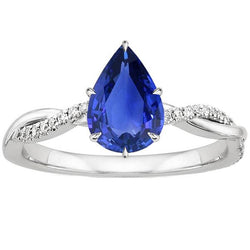 Bague Fiançailles Femme Diamant & Poire Saphir Bleu Or Blanc 5 Carats