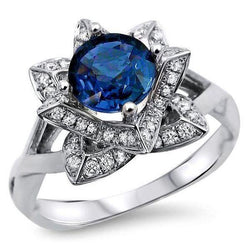 Bague Fleur 3 Ct Saphir Sri Lanka Avec Diamants Or Blanc 14K