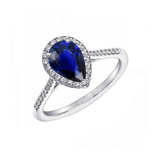 Bague Forme Poire Halo Saphir Bleu & Diamants 3.50 Carats - HarryChadEnt.FR