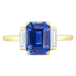 Bague Gemme Emeraude Or Jaune Diamants Baguette 5 Carats 3 Pierres