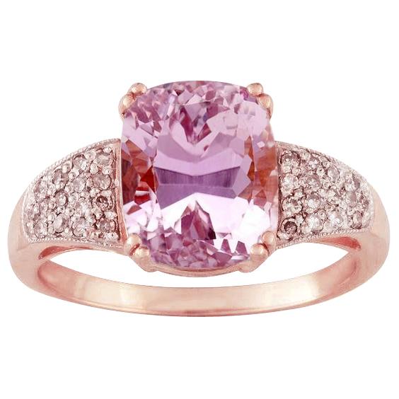 Bague Grande Kunzite Rose Avec Petits Diamants 18.85 Ct Or Jaune 14K - HarryChadEnt.FR