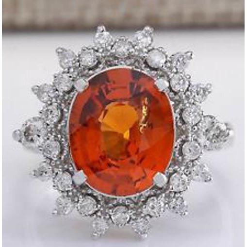 Bague Grenat Mandarin Naturel Avec Diamants 10.25 Ct Or Blanc 14K - HarryChadEnt.FR