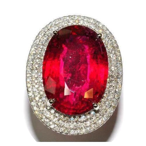 Bague Grenat Mandarin Ovale 12.50 Ct Avec Diamants Or Blanc 14K - HarryChadEnt.FR