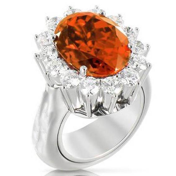 Bague Grenat Mandarin Ovale 13 Ct Avec Diamants Ronds Or Blanc - HarryChadEnt.FR