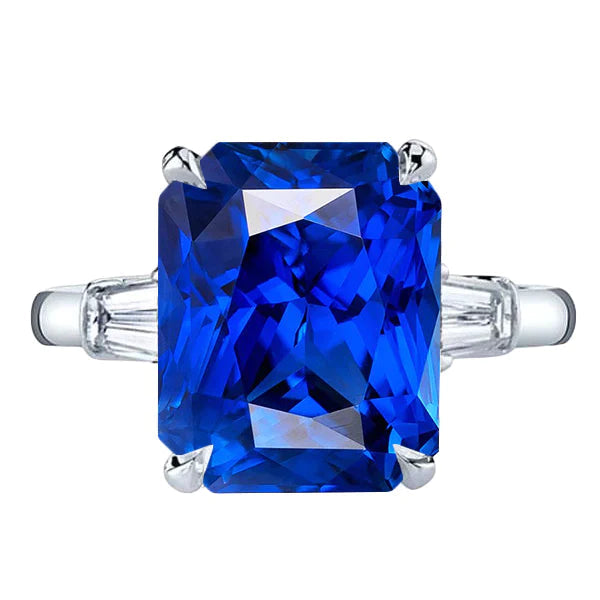Bague Griffe d'Aigle Diamant Saphir Bleu Radiant 7 Ct Ou 14K