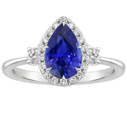Bague Halo 3 Pierres Poire Saphir Ceylan & Diamants 5 Carats