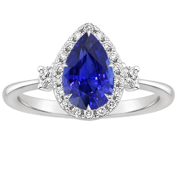 Bague Halo 3 Pierres Poire Saphir Ceylan & Diamants 5 Carats - HarryChadEnt.FR