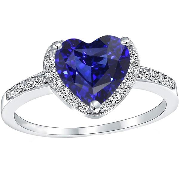 Bague Halo Anniversaire Coeur Saphir Bleu Profond 3.50 Carats Diamants - HarryChadEnt.FR