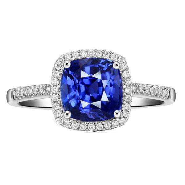 Bague Halo Anniversaire Coussin Saphir Bleu Accentué de Diamants 4 Carats - HarryChadEnt.FR
