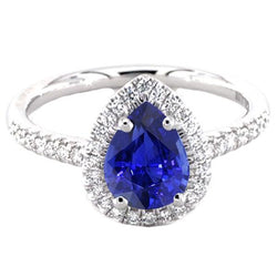 Bague Halo Anniversaire Poire Saphir Bleu & Diamants 3.25 Carats