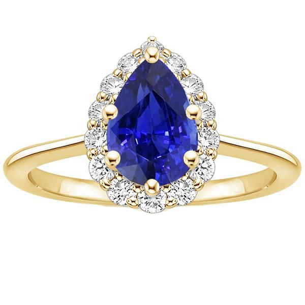 Bague Halo Anniversaire Poire Saphir Ceylan & Diamants 3.50 Carats - HarryChadEnt.FR