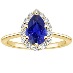 Bague Halo Anniversaire Poire Saphir Ceylan & Diamants 3.50 Carats