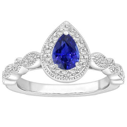 Bague Halo Avec Accents De Diamants Ronds Saphir Bleu 3 Carats