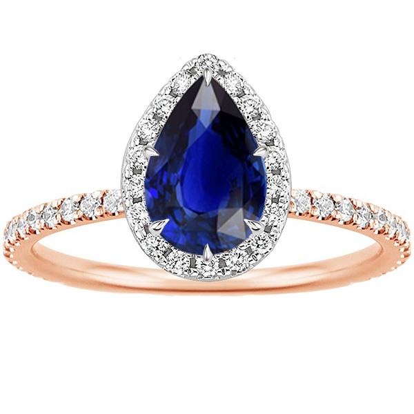 Bague Halo Bicolore Poire Saphir Bleu & Diamants Bijoux 4 Carats - HarryChadEnt.FR