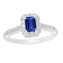Bague Halo Ceylan Saphir Taille Émeraude & Diamants 3.50 Carats