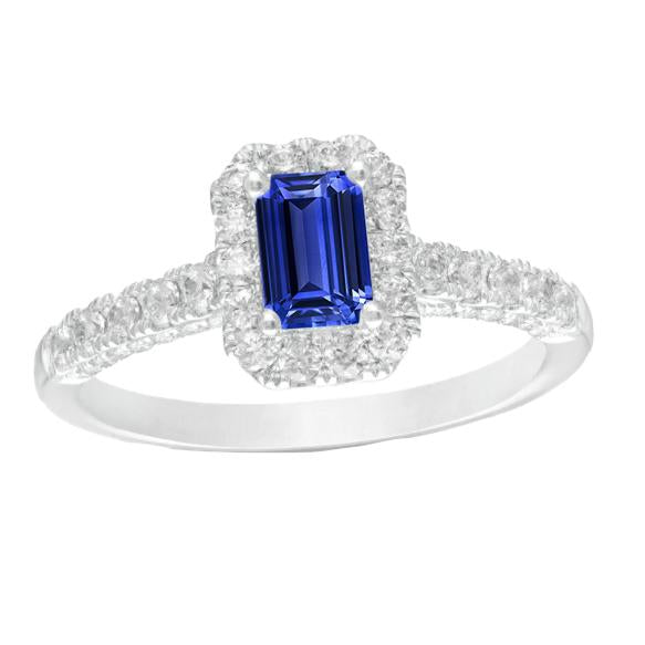 Bague Halo Ceylan Saphir Taille Émeraude & Diamants 3.50 Carats - HarryChadEnt.FR