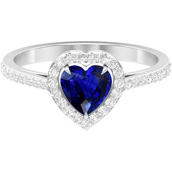 Bague Halo Coeur Saphir Sertie Diamants 3 Carats Bijoux Femme - HarryChadEnt.FR