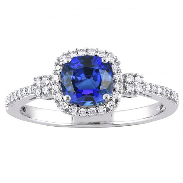 Bague Halo Coussin Ceylan Saphir Prong Serti Diamants 3.50 Carats - HarryChadEnt.FR