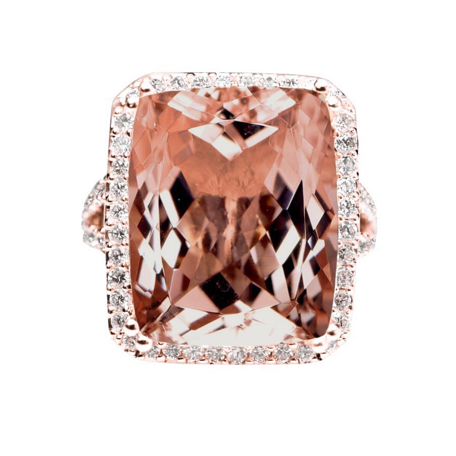 Bague Halo Coussin Morganite Et Diamant 13.90 Ct Or Rose - HarryChadEnt.FR