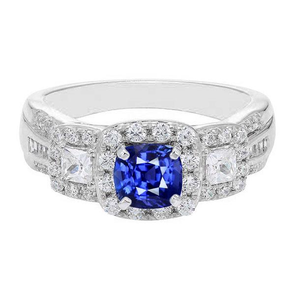 Bague Halo Coussin Saphir Diamant Or Blanc Bijoux 3.50 Carats - HarryChadEnt.FR