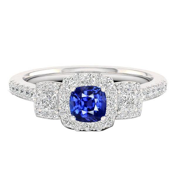 Bague Halo Coussin Saphir Princesse & Diamants Ronds 2.50 Carats - HarryChadEnt.FR