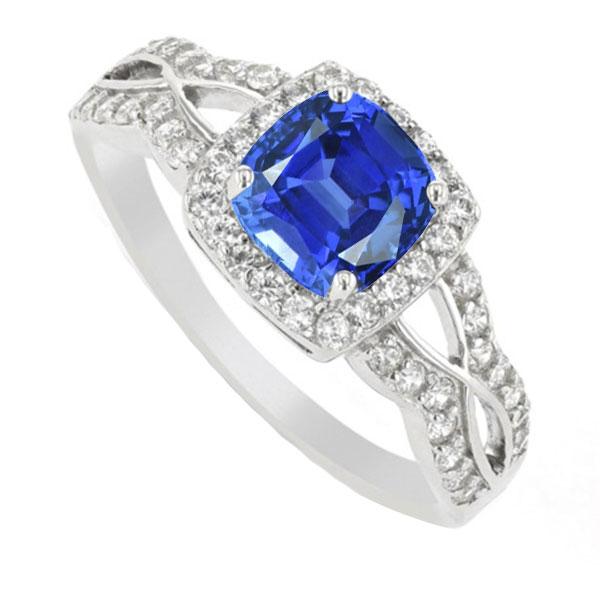 Bague Halo Cushion Ceylan Saphir 4 Carats Diamants Style Infini - HarryChadEnt.FR
