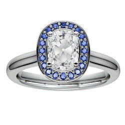 Bague Halo Cushion ancienne mine Cut Diamant Bleu Saphir 5.50 Carats